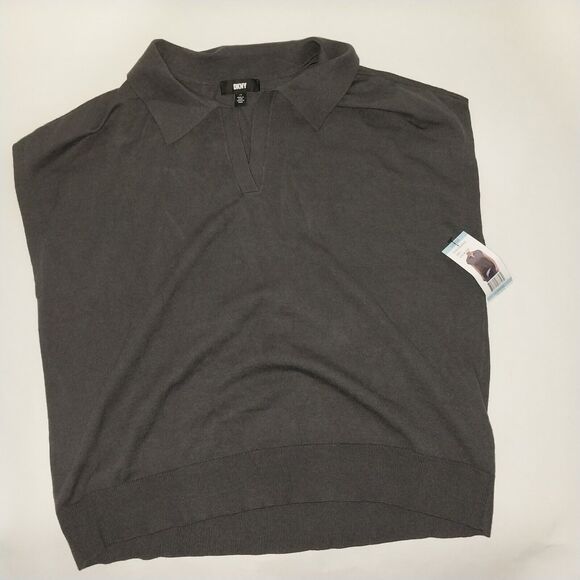 DKNY Women's Sleeveless Collared V Neck Sweater Grey size L - Picture 1 of 5